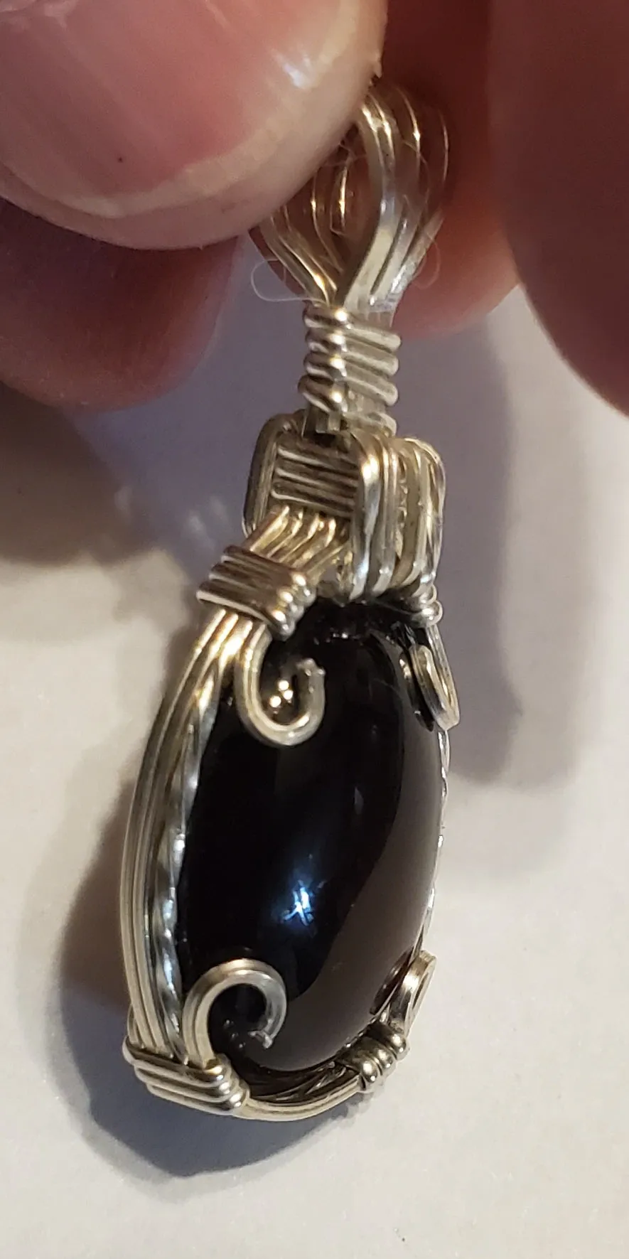 Custom Wire Wrapped Black Onyx Necklace/Pendant Sterling Silver