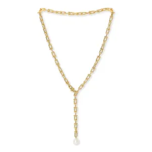 Decus cultured freshwater pearl drop on chunky gold chain