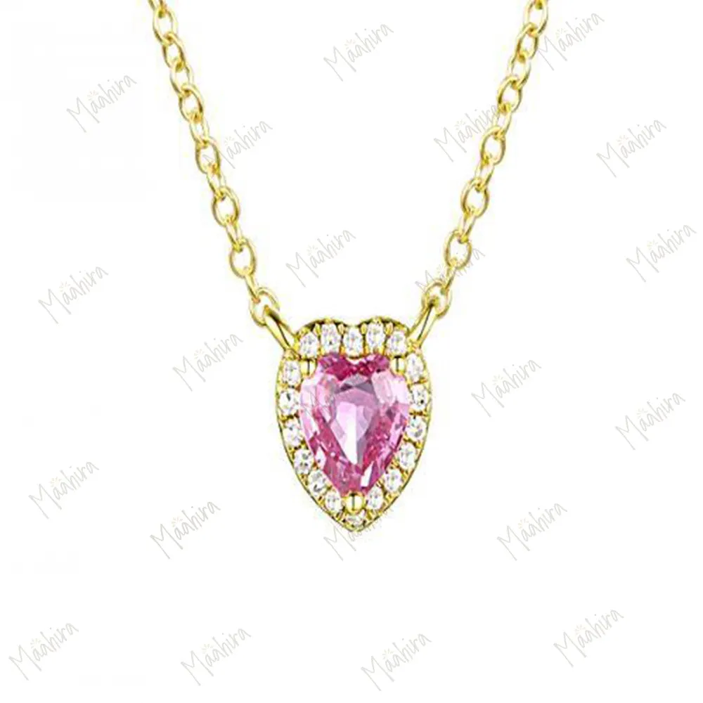 Diamond & Pink Sapphire Heart Necklace 5.75mm