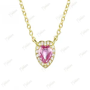 Diamond & Pink Sapphire Heart Necklace 5.75mm