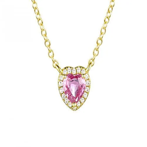 Diamond & Pink Sapphire Heart Necklace 5.75mm