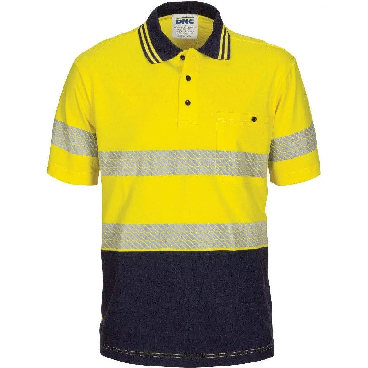Dnc Workwear Hi-vis Segment Taped Short Sleeve Cotton Jersey Polo - 3515