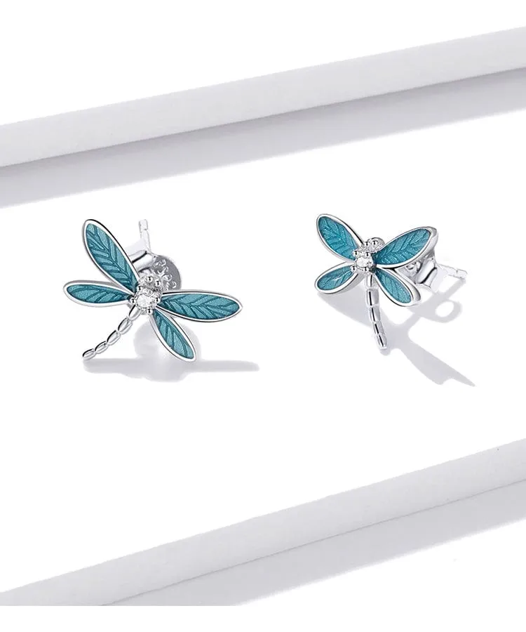 Dragonfly Ring and Earrings Fine 925 Sterling Silver  Enamel and CZ