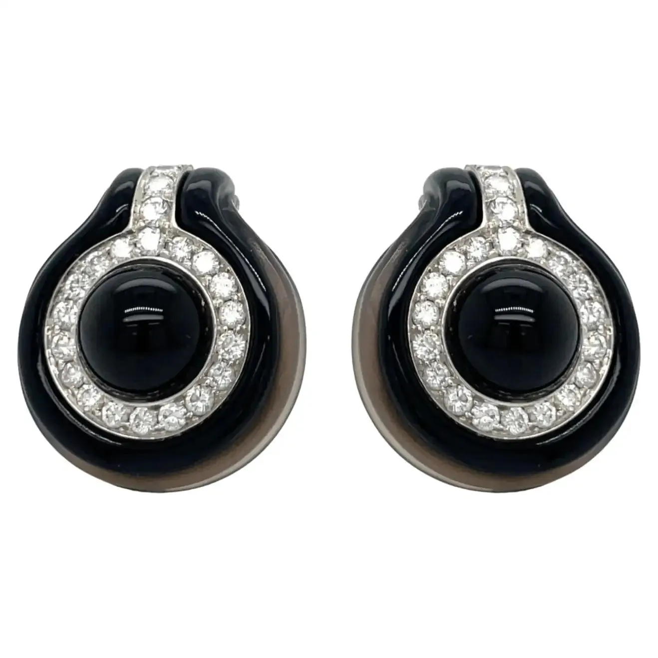 Estate Onyx and Diamond 18K Yellow Gold Earrings 03118