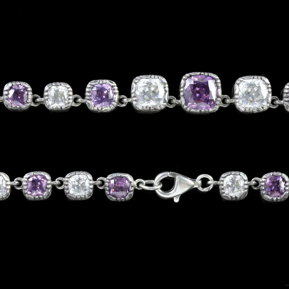 Georgian Style Amethyst Quartz Riviere Necklace Sterling Silver