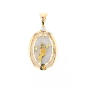 Gold Quartz Necklace Oval Inlaid Pendant with a .02ct Diamond