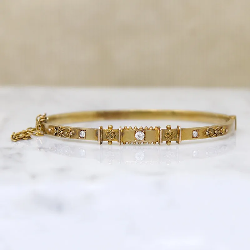 Grand Period 15ct Gold Bangle with Diamonds
