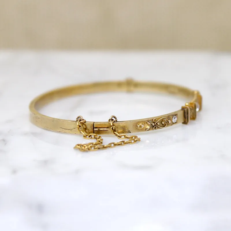 Grand Period 15ct Gold Bangle with Diamonds