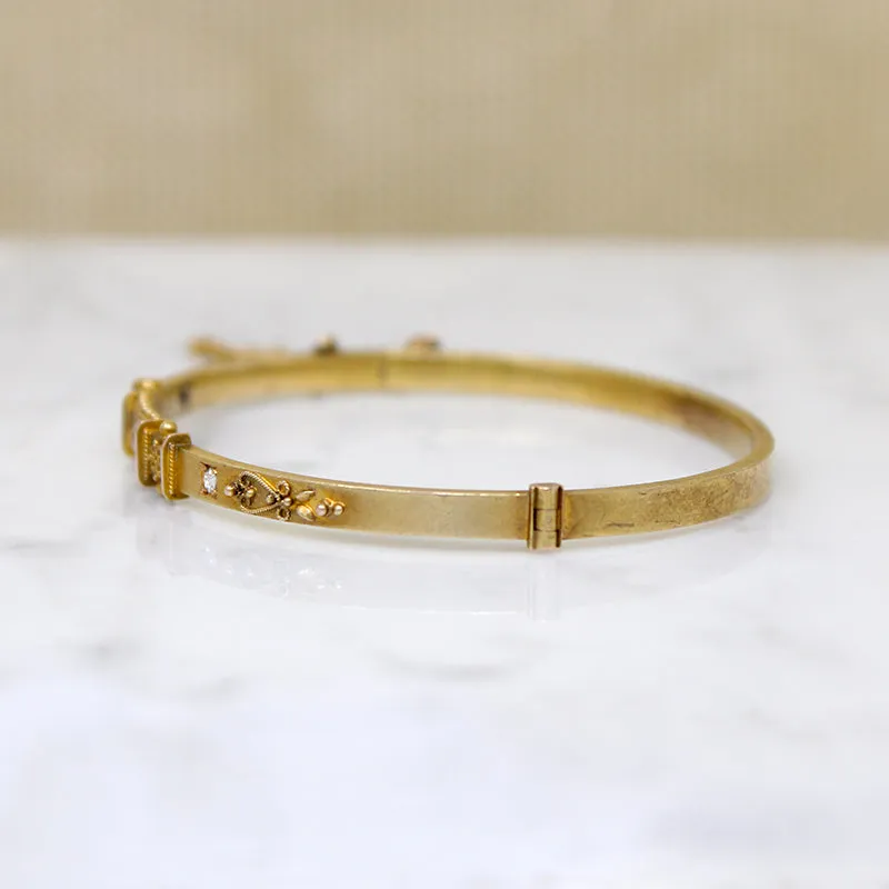 Grand Period 15ct Gold Bangle with Diamonds
