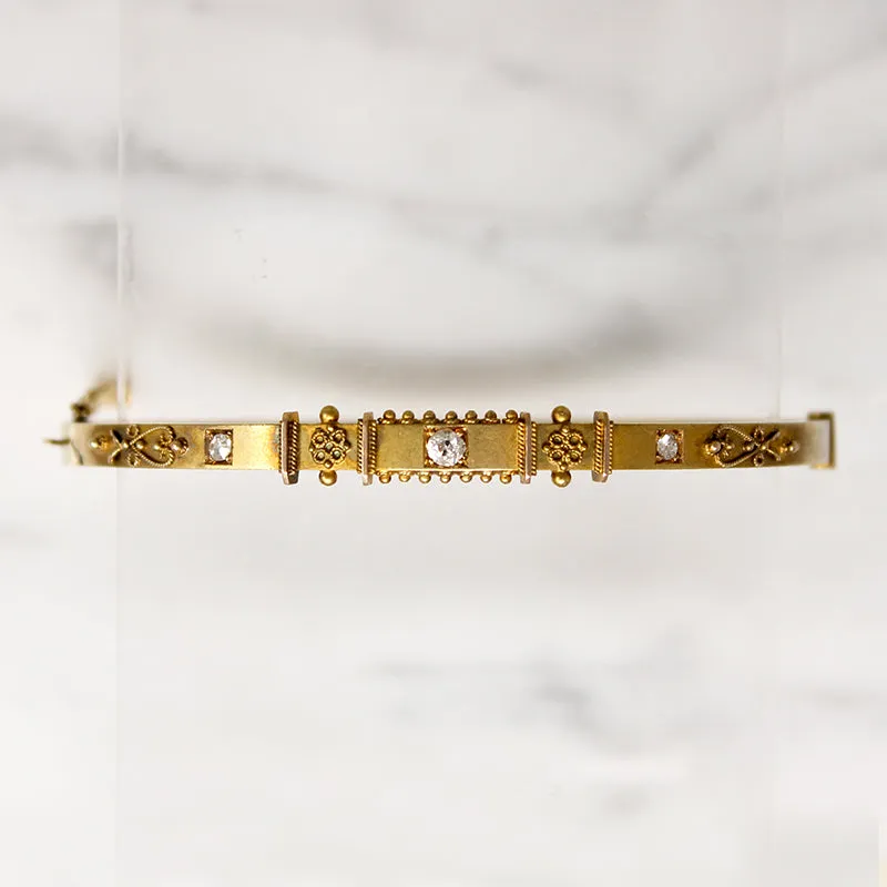 Grand Period 15ct Gold Bangle with Diamonds