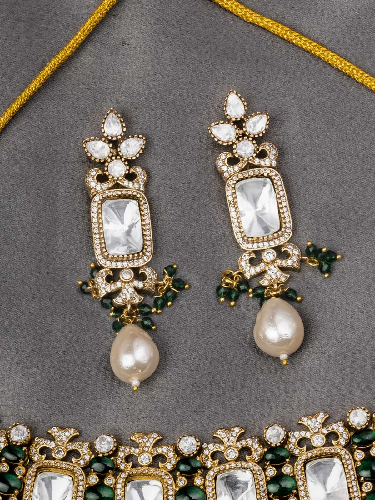 Green Color Gold Plated Faux Polki Necklace Set - PK-S119A