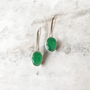 Green Onyx Long Hook Silver Earring
