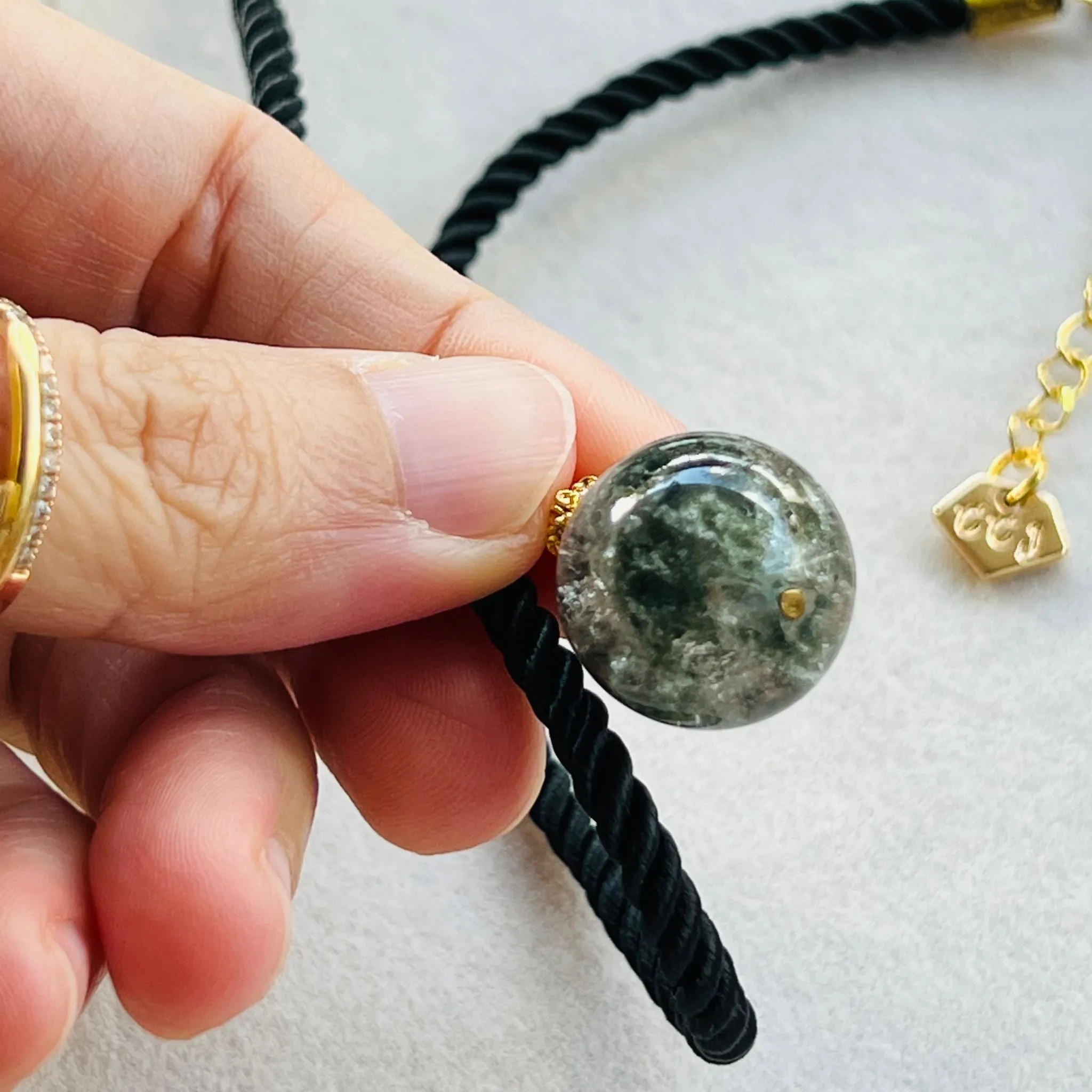 Green Phantom Quartz Silk Twist Necklace