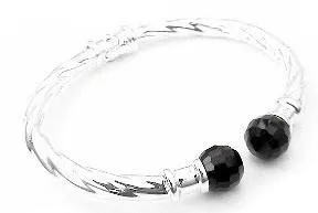 Hinged Sterling Silver Black Onyx Cable Cuff Bracelet