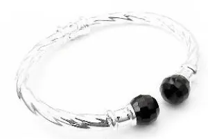 Hinged Sterling Silver Black Onyx Cable Cuff Bracelet