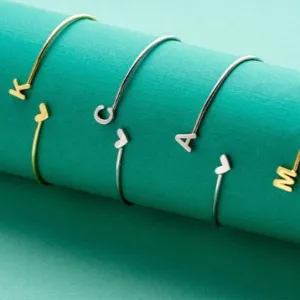 Initial Heart Bangle Bracelet