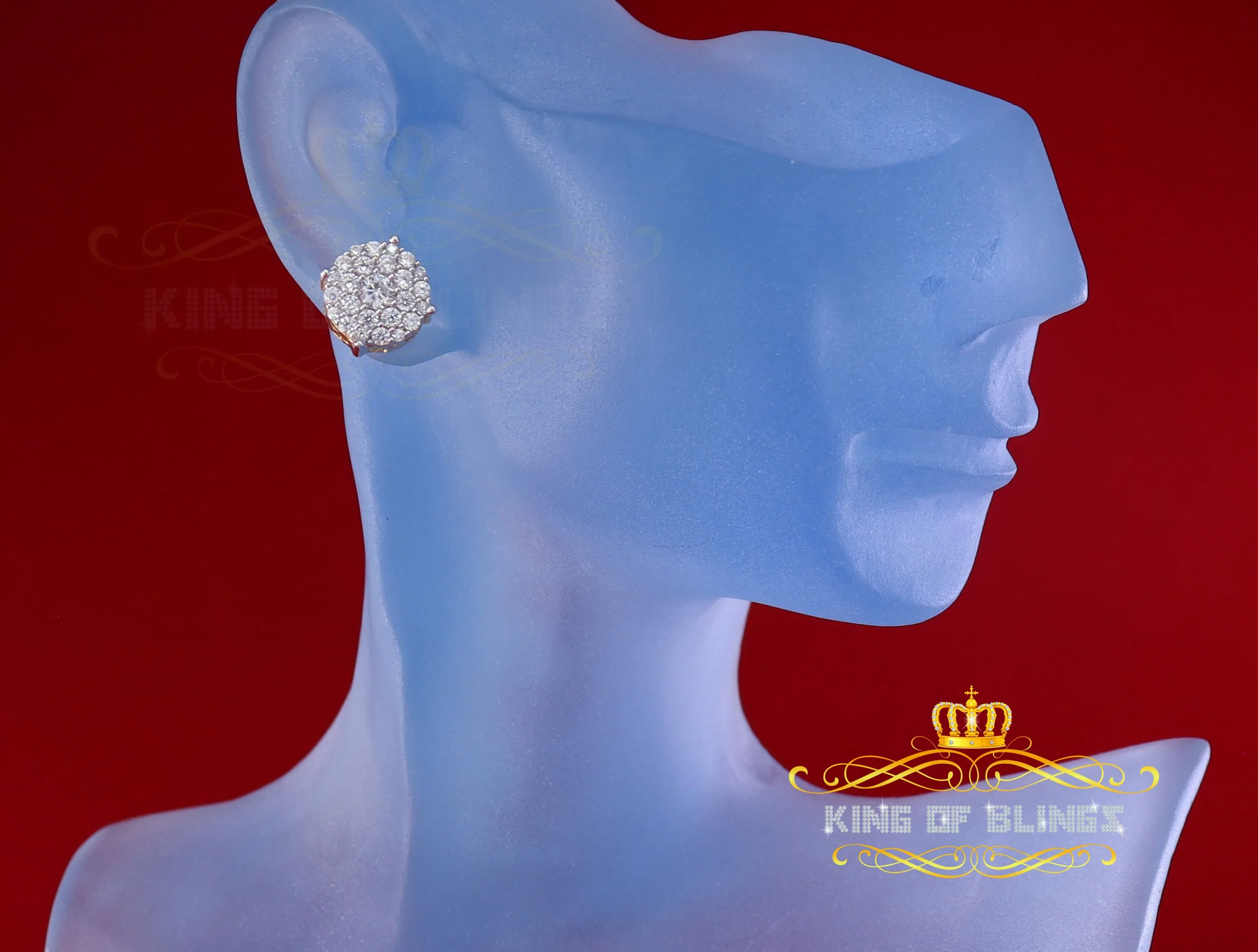 King of Bling's Aretes Para Hombre 925 Yellow Silver 2.3ct Cubic Zirconia Round Women's Earring