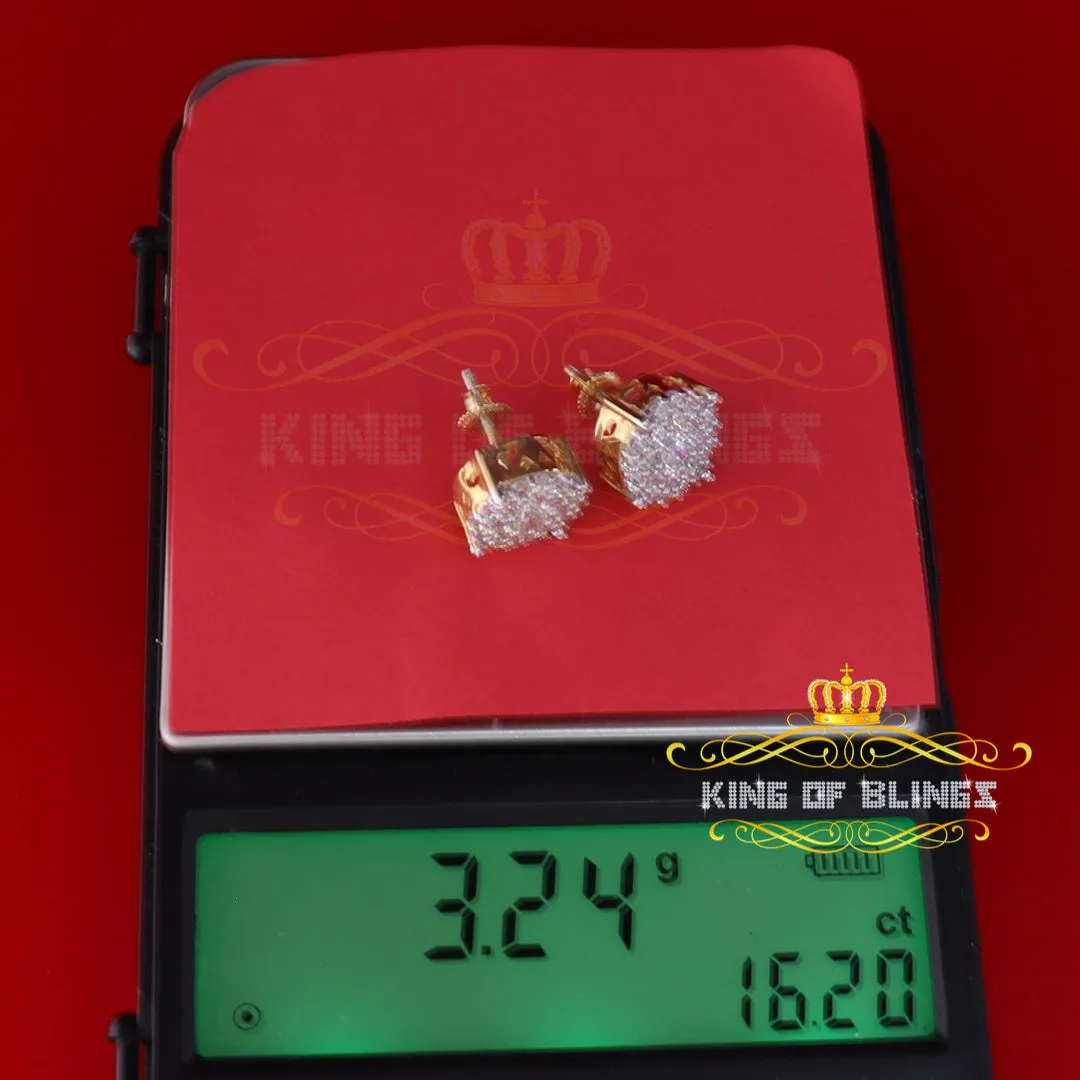King of Bling's Aretes Para Hombre 925 Yellow Silver 2.3ct Cubic Zirconia Round Women's Earring