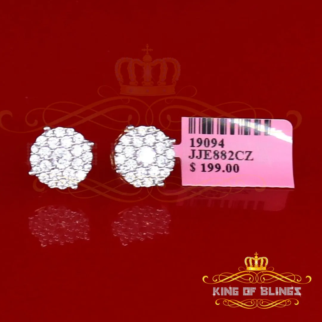 King of Bling's Aretes Para Hombre 925 Yellow Silver 2.3ct Cubic Zirconia Round Women's Earring