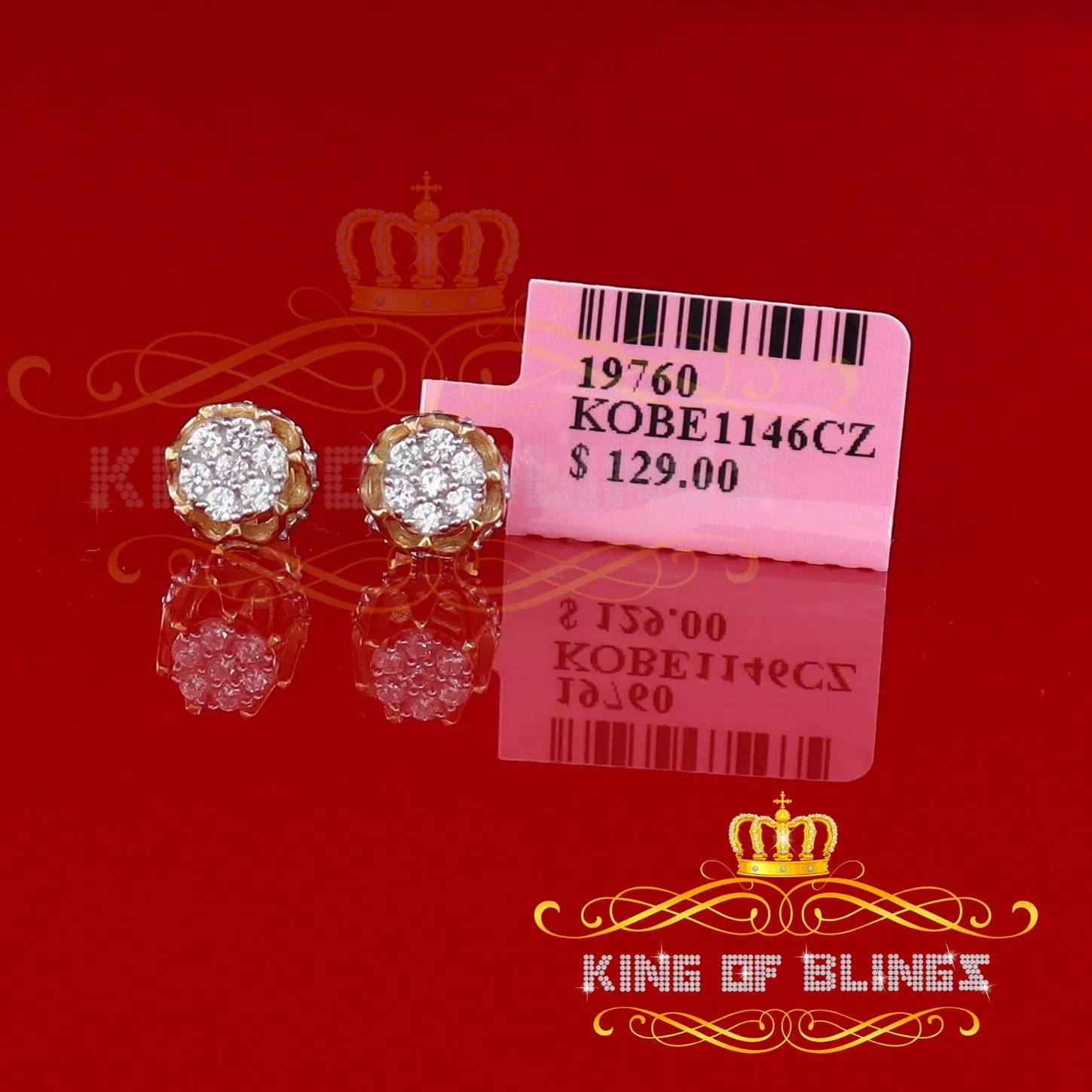 King of Bling's Yellow 925 Silver Sterling 0.36ct Cubic Zirconia Hip Hop Floral Women's Earrings