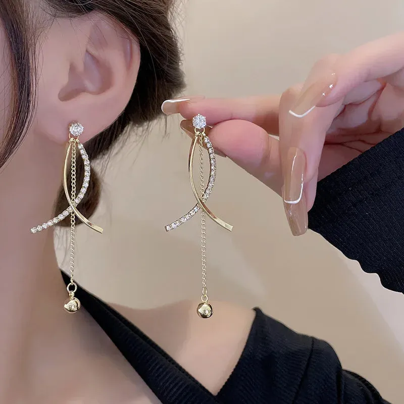 Korean Fashion Temperament Wild Geometric Round Copper Alloy Zircon Drop New 2024 Elegant Earring