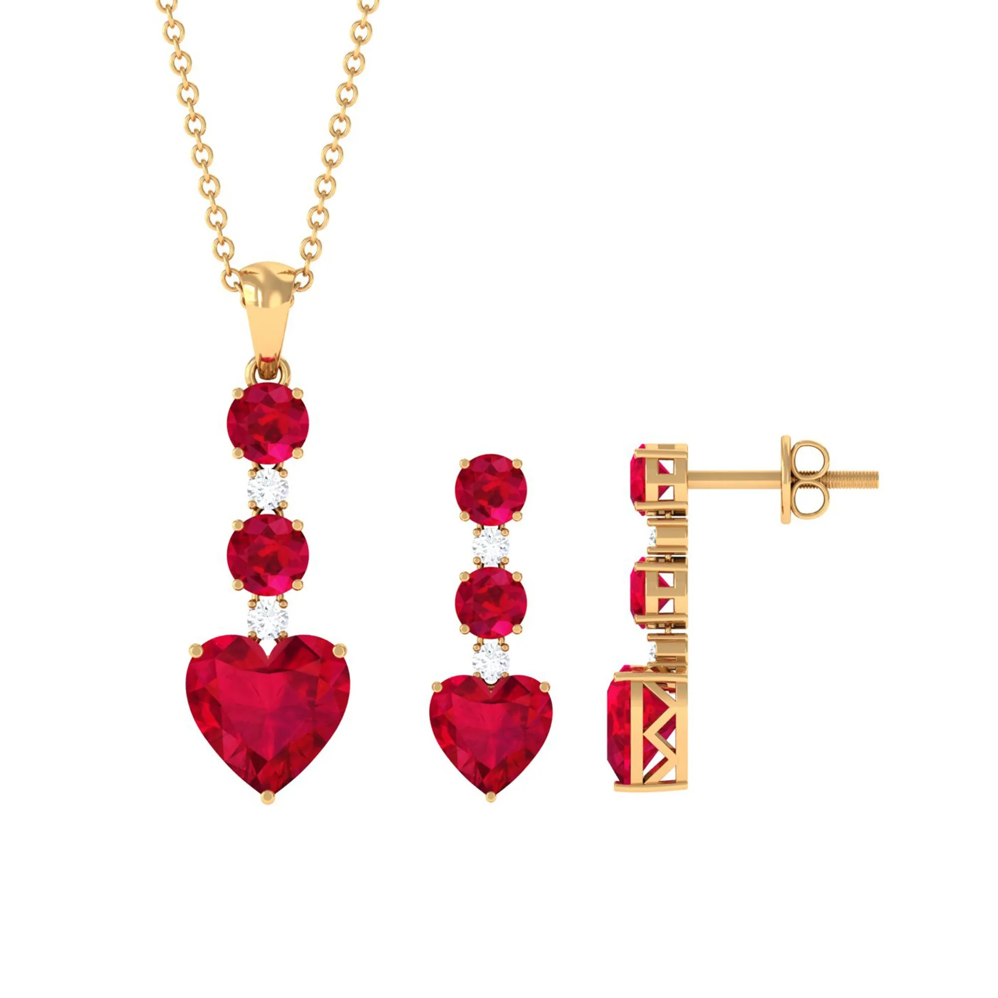 Lab Created Ruby Heart and Zircon Dangle Jewelry Set