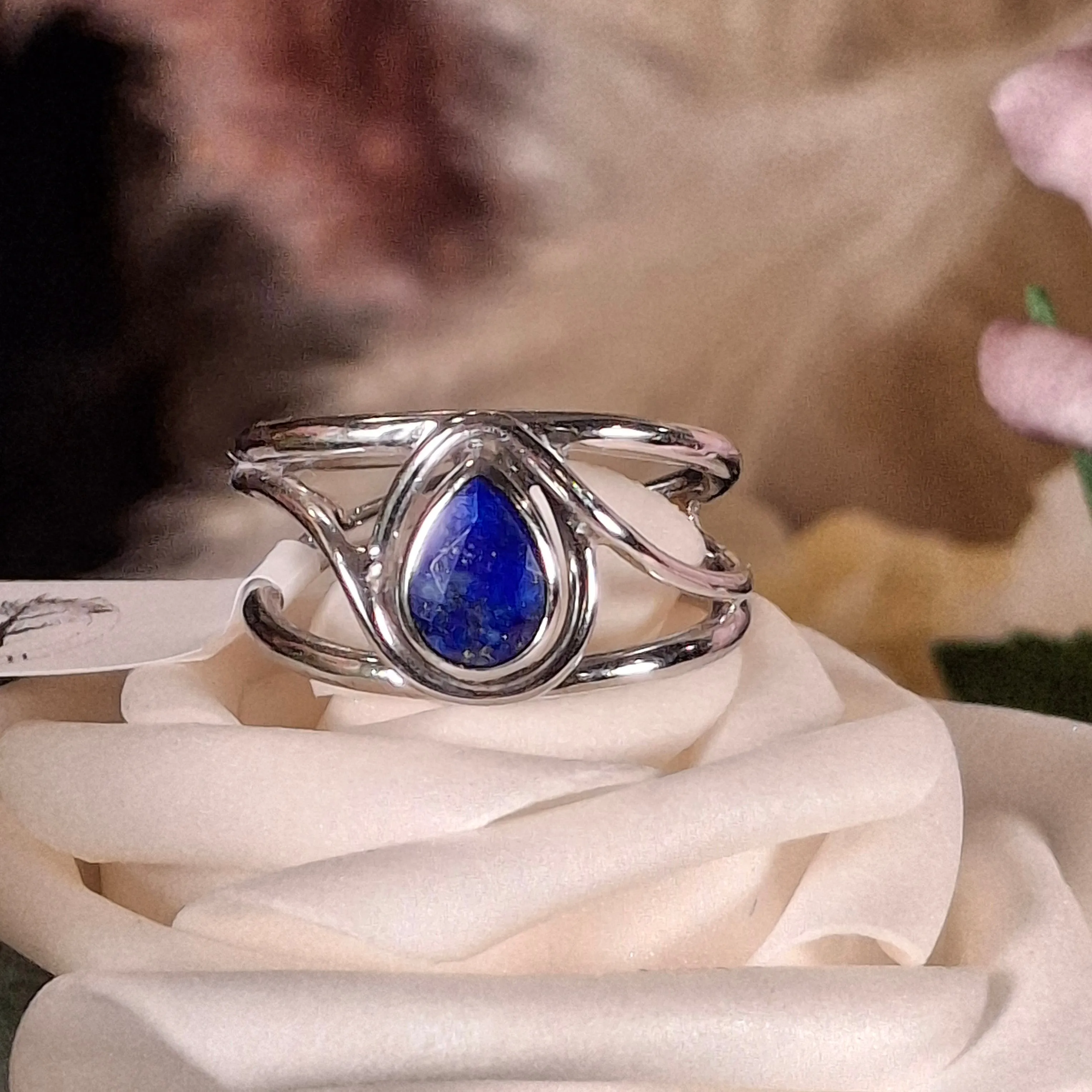 Lapis Lazuli Faceted Midi Cuff Ring .925 Silver for Power & Confidence
