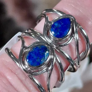 Lapis Lazuli Faceted Midi Cuff Ring .925 Silver for Power & Confidence