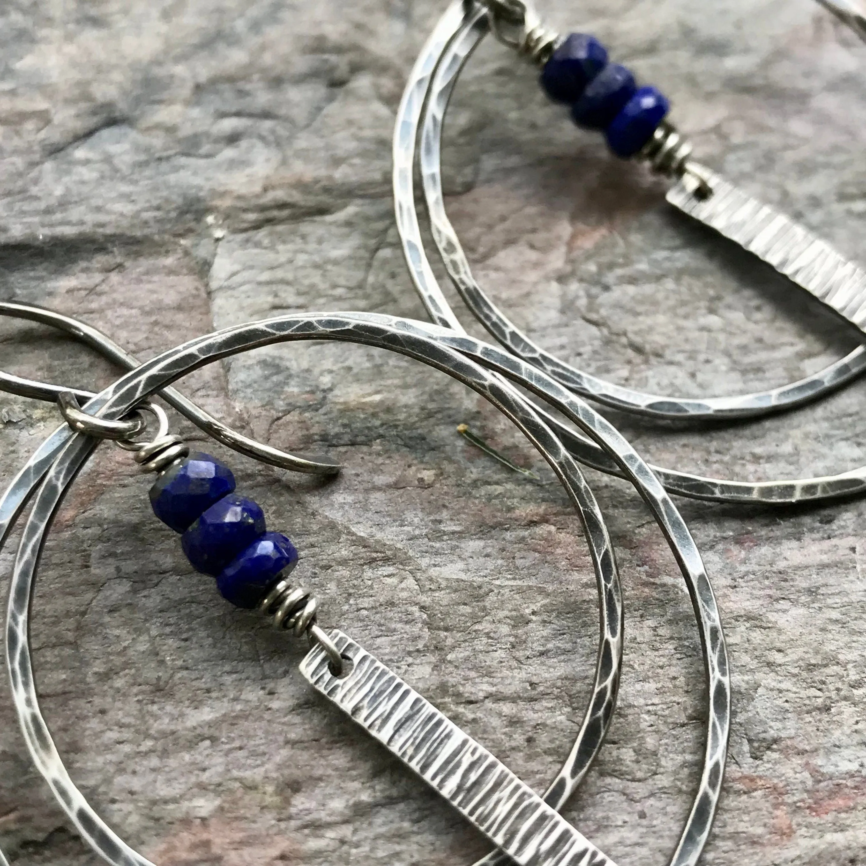 Lapis Lazuli Sterling Silver Earrings - Lapis Lazuli Sterling Silver Hoop and Bar Earrings