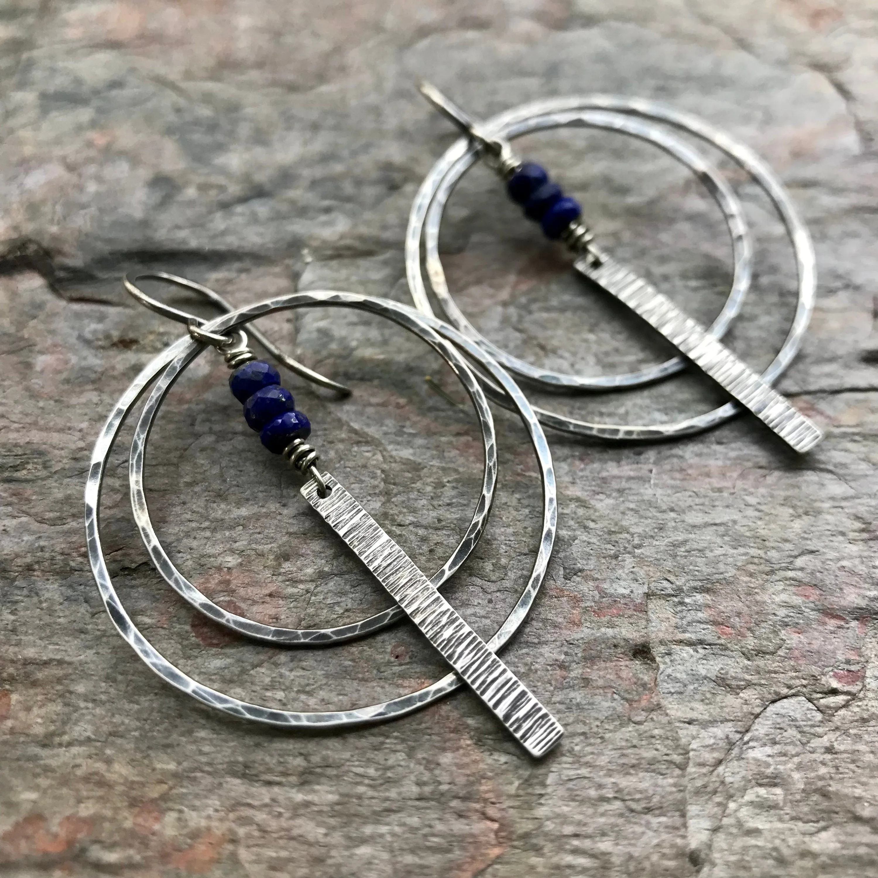 Lapis Lazuli Sterling Silver Earrings - Lapis Lazuli Sterling Silver Hoop and Bar Earrings