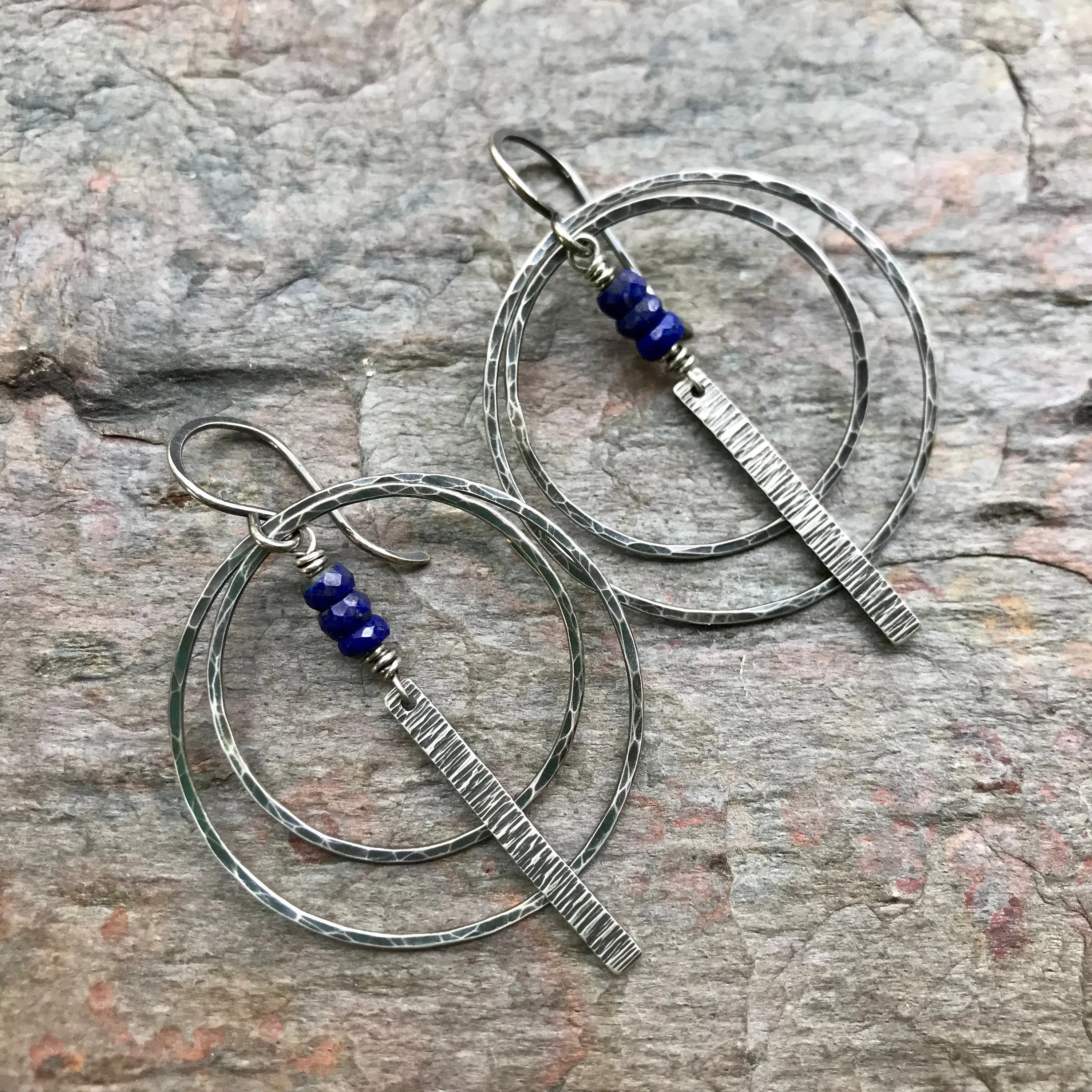 Lapis Lazuli Sterling Silver Earrings - Lapis Lazuli Sterling Silver Hoop and Bar Earrings