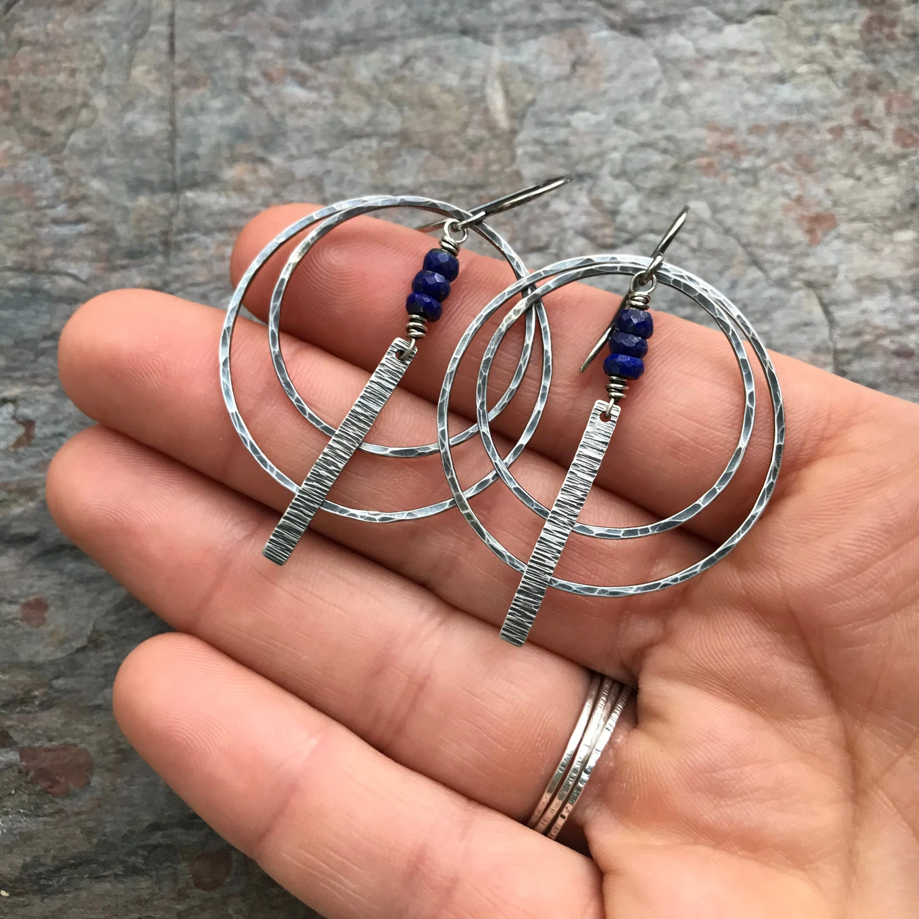 Lapis Lazuli Sterling Silver Earrings - Lapis Lazuli Sterling Silver Hoop and Bar Earrings