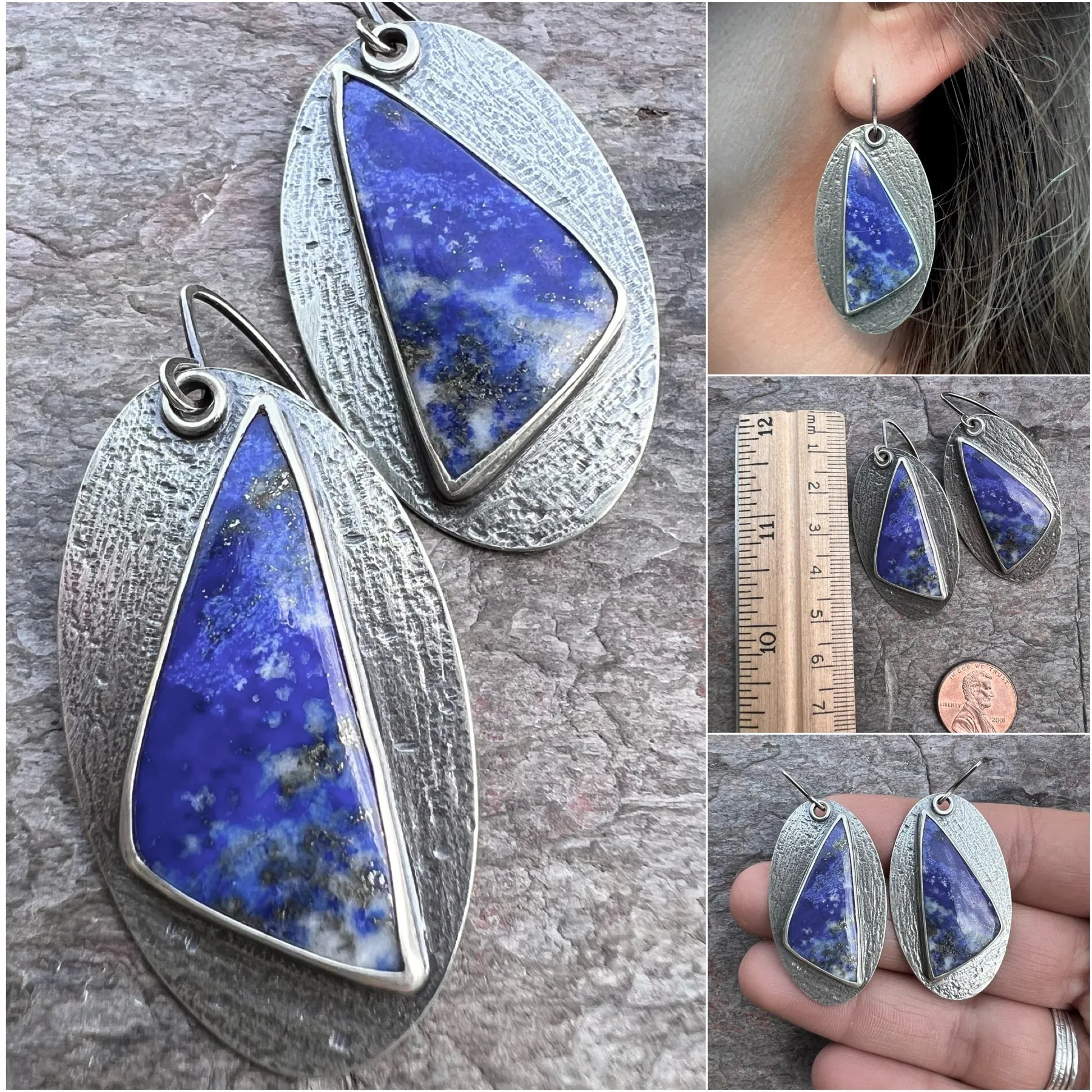 Lapis Lazuli Sterling Silver Statement Earrings - Handmade One-of-a-kind Earrings