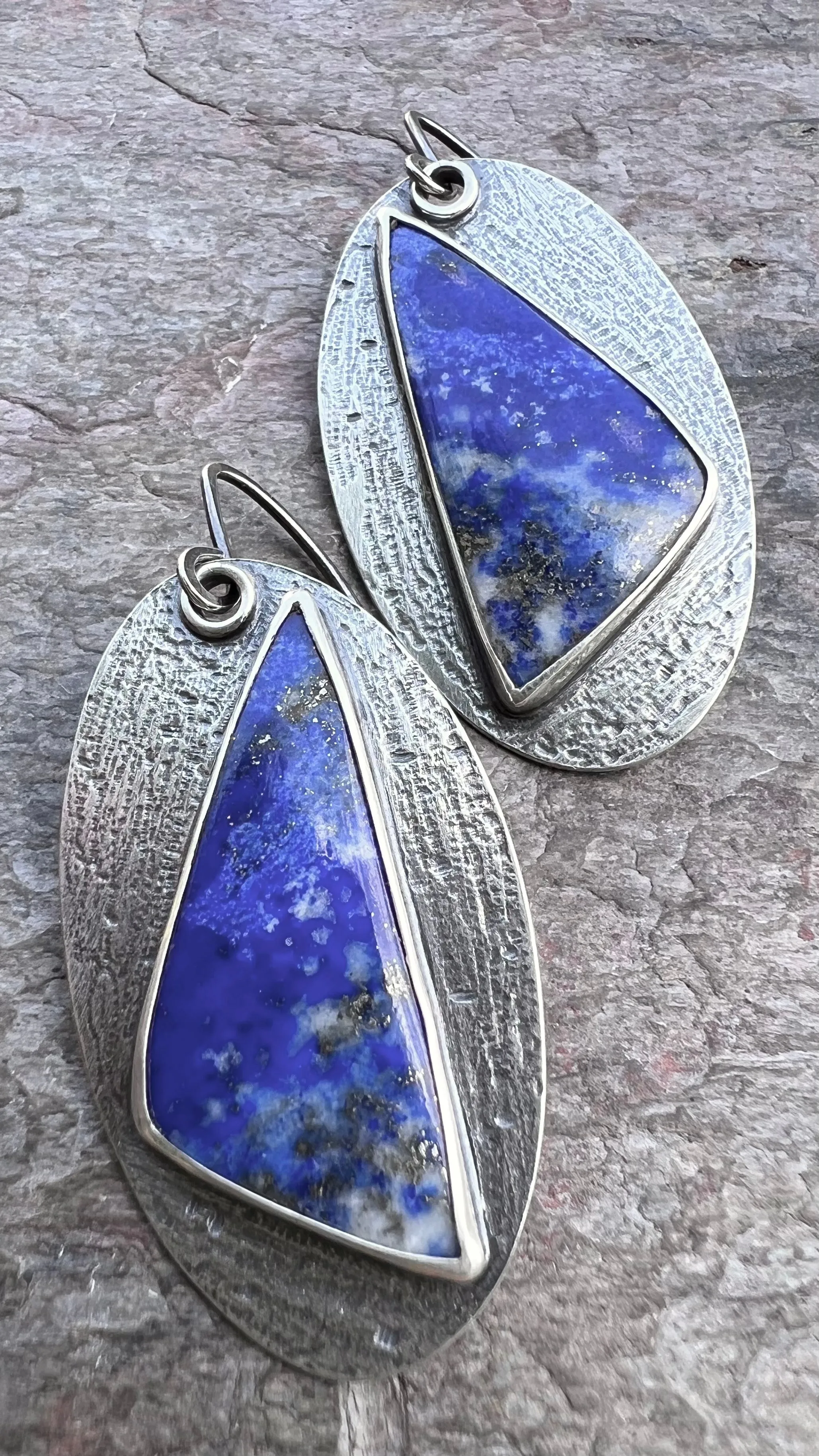 Lapis Lazuli Sterling Silver Statement Earrings - Handmade One-of-a-kind Earrings