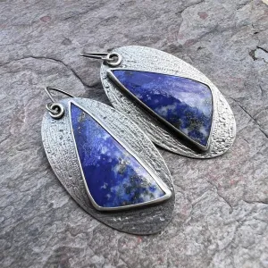 Lapis Lazuli Sterling Silver Statement Earrings - Handmade One-of-a-kind Earrings