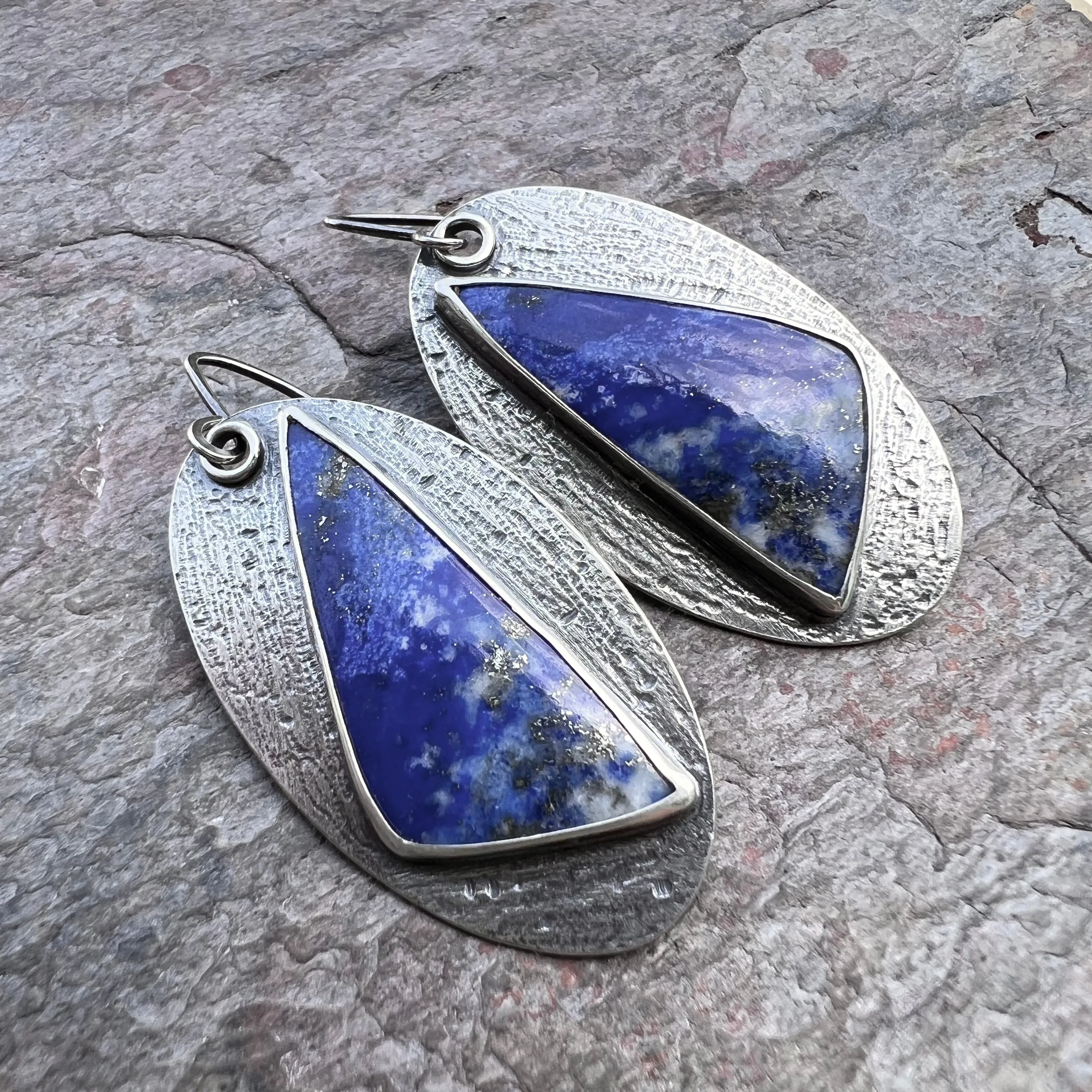 Lapis Lazuli Sterling Silver Statement Earrings - Handmade One-of-a-kind Earrings