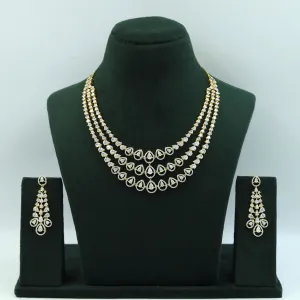 Layered Round Neck Zircon/AD Necklace Set 16216-69