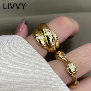 LIVVY New Silver Color Minimalist Smooth Irregular Waves Opening Adjustable Ring For Women Index Finger Jewelry Accessories Gift
