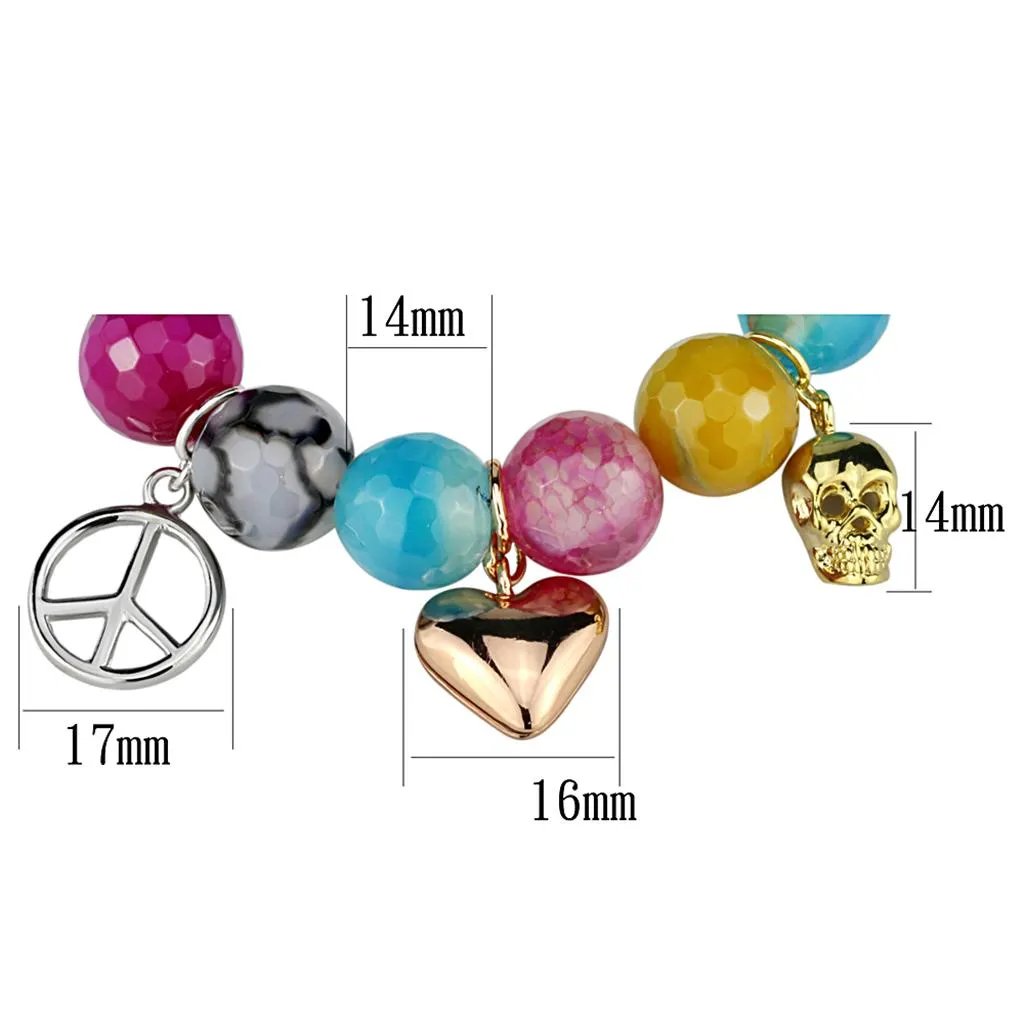 LO3787 - Rhodium   Gold   Rose Gold Brass Bracelet with Synthetic Onyx in Multi Color