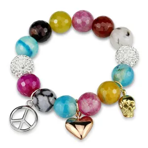 LO3787 - Rhodium   Gold   Rose Gold Brass Bracelet with Synthetic Onyx in Multi Color