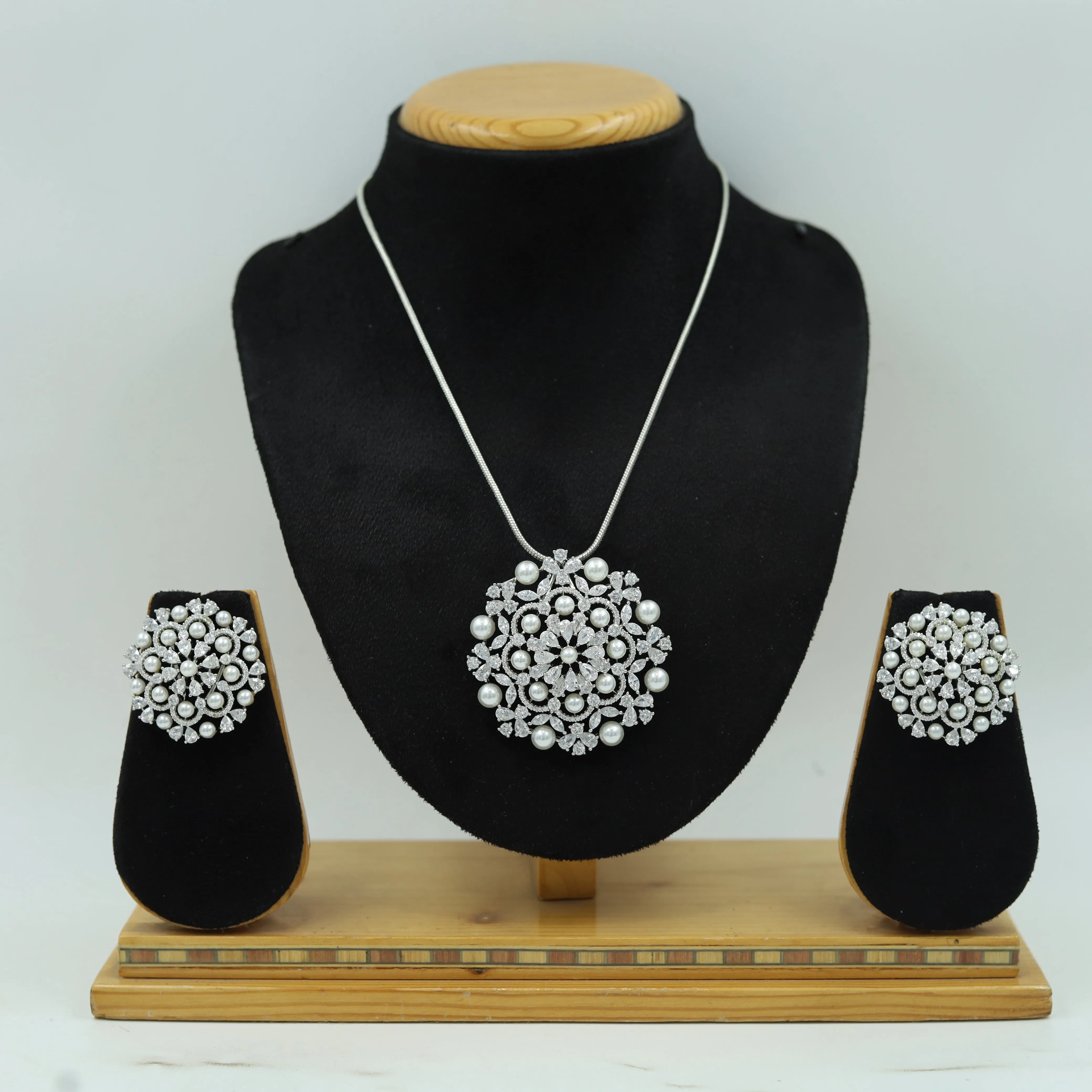 Medium Pearl Zircon/AD Pendant Set 16241-69