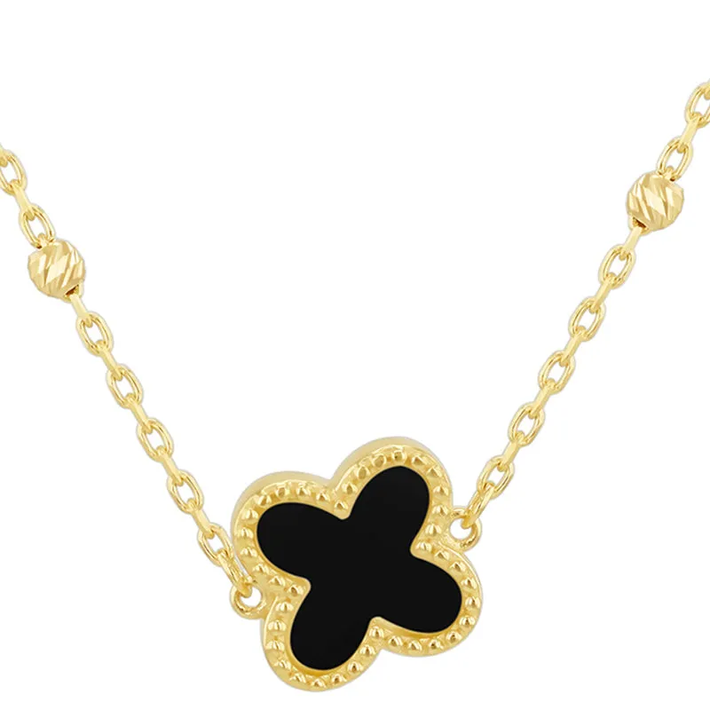 Onyx Quatrefoil & Ball Chain Necklace