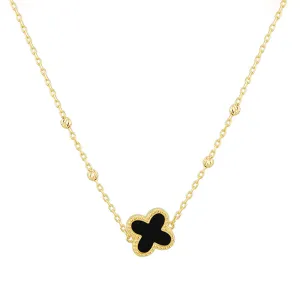 Onyx Quatrefoil & Ball Chain Necklace