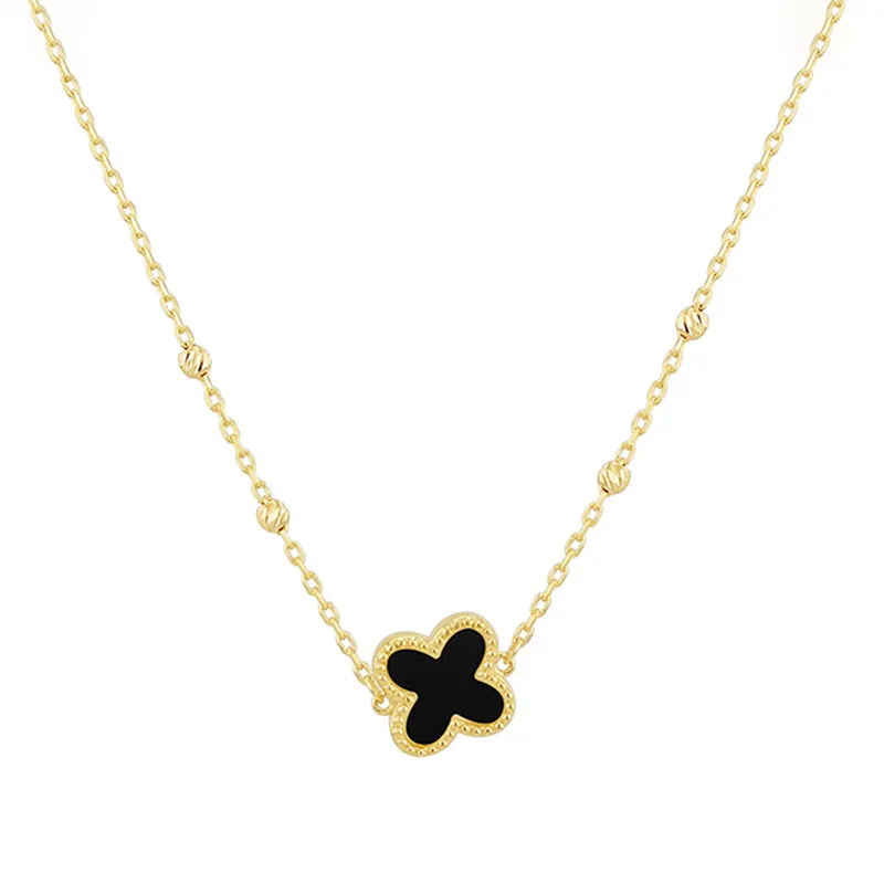 Onyx Quatrefoil & Ball Chain Necklace