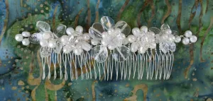 OOAK Handmade Bridal Veil Comb with Hand-wired Czech Glass Flowers and Leaves and Pearls - No AB Glass