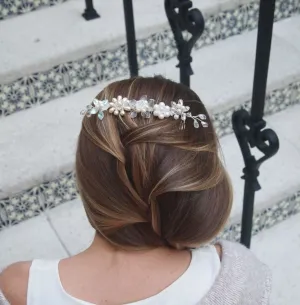 OOAK Handmade Bridal Veil Comb with Hand-wired Czech Glass Flowers and Leaves and Pearls