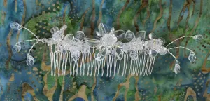 OOAK Handmade Bridal Veil Comb with Hand-wired Czech Glass Flowers and Leaves - No AB Glass