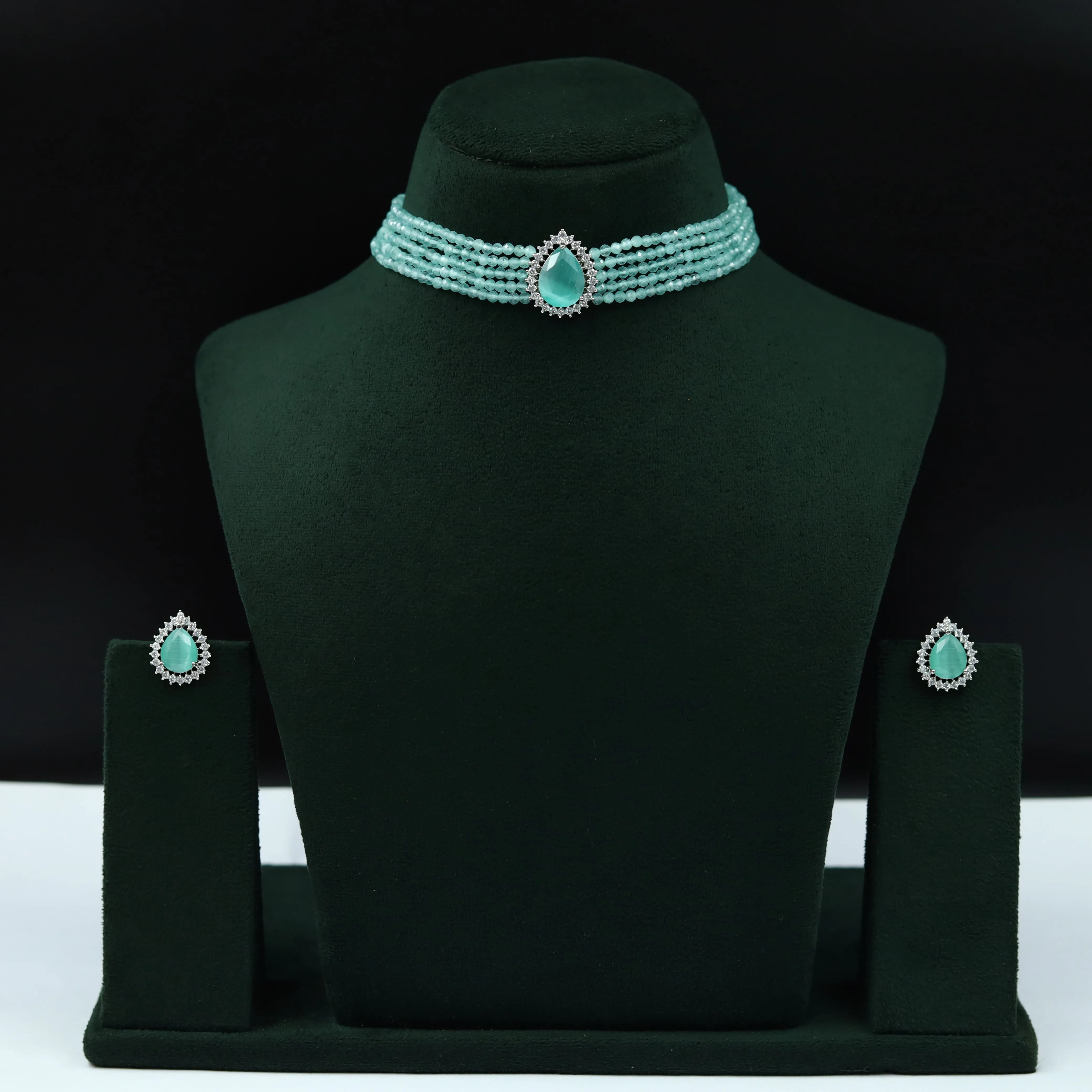 Pearl Choker Zircon/AD Necklace Set 13114-33