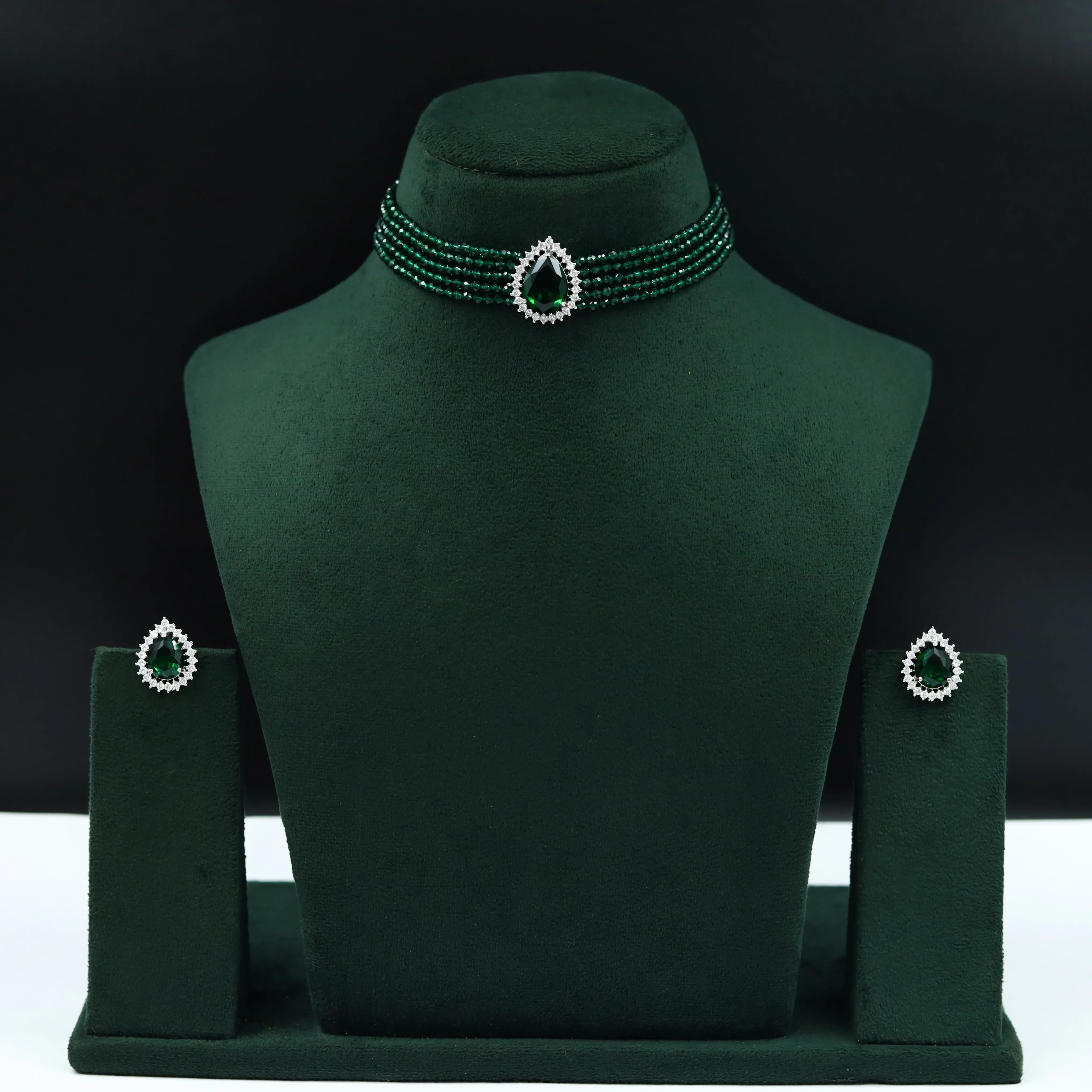 Pearl Choker Zircon/AD Necklace Set 13114-33