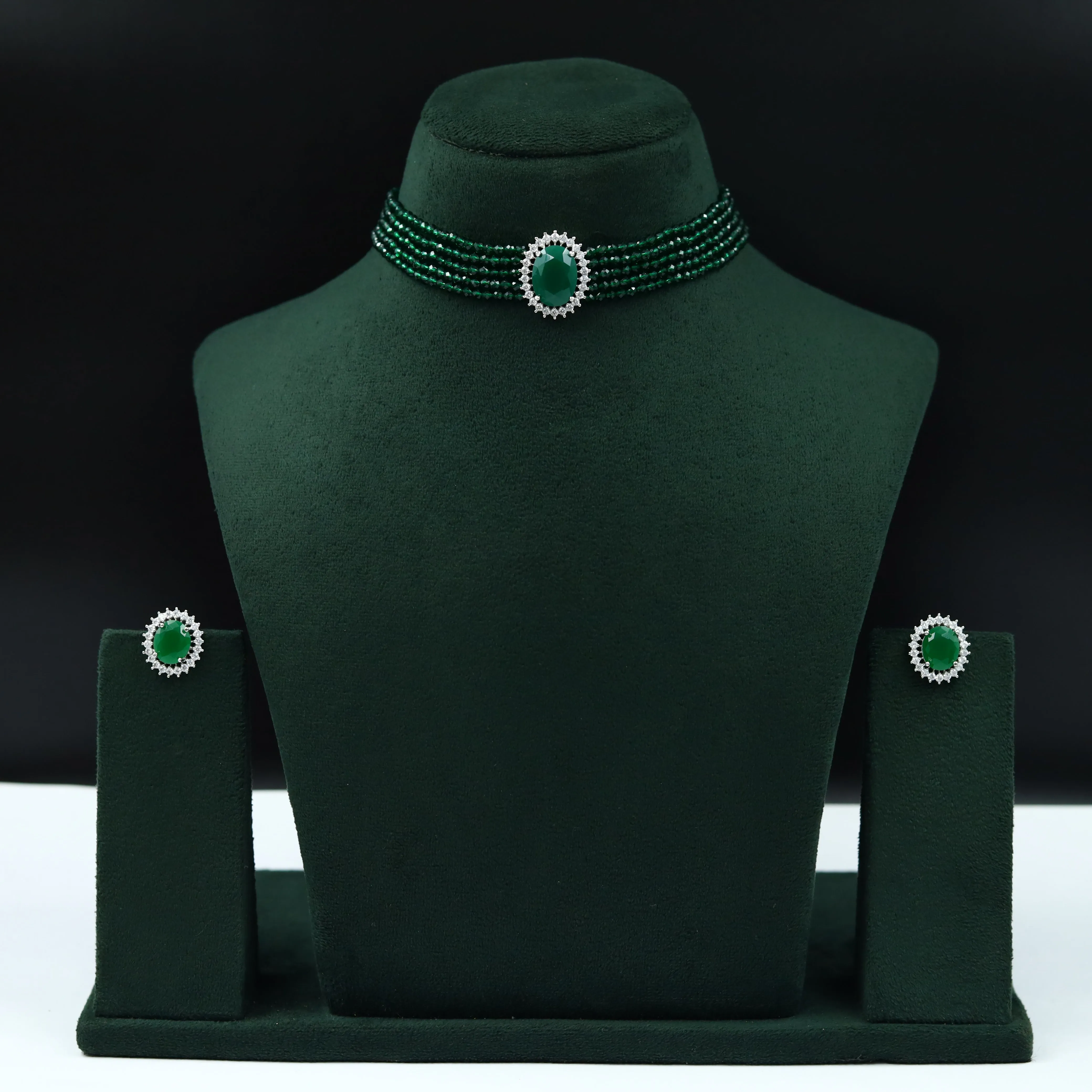 Pearl Choker Zircon/AD Necklace Set 13115-33